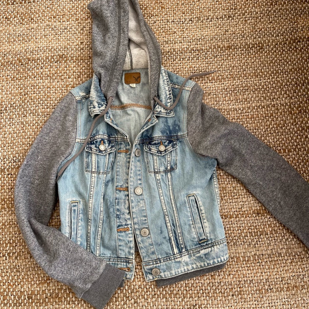 American Eagle denim jacket with hood